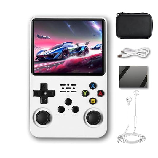 R36S Handheld Game Console 3.5 inch Preinstalled Emulator System White 32GB+64GB