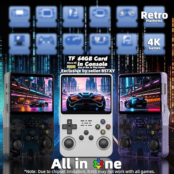R36S Handheld Game Console 3.5 inch Preinstalled Emulator System White 32GB+64GB