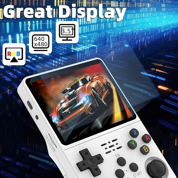 R36S Handheld Game Console 3.5 inch Preinstalled Emulator System White 32GB+64GB